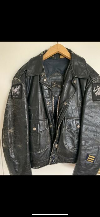 Vintage Chicago Police Leather Jacket W/black Metal Patches.  Mayhem Dark Funeral